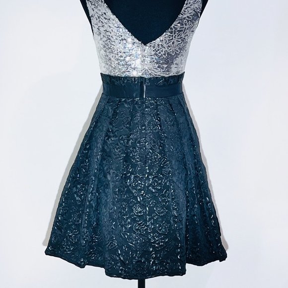 Kay Unger New York Cocktail Dress - Silver Sequin + Black - Picture 4 of 4